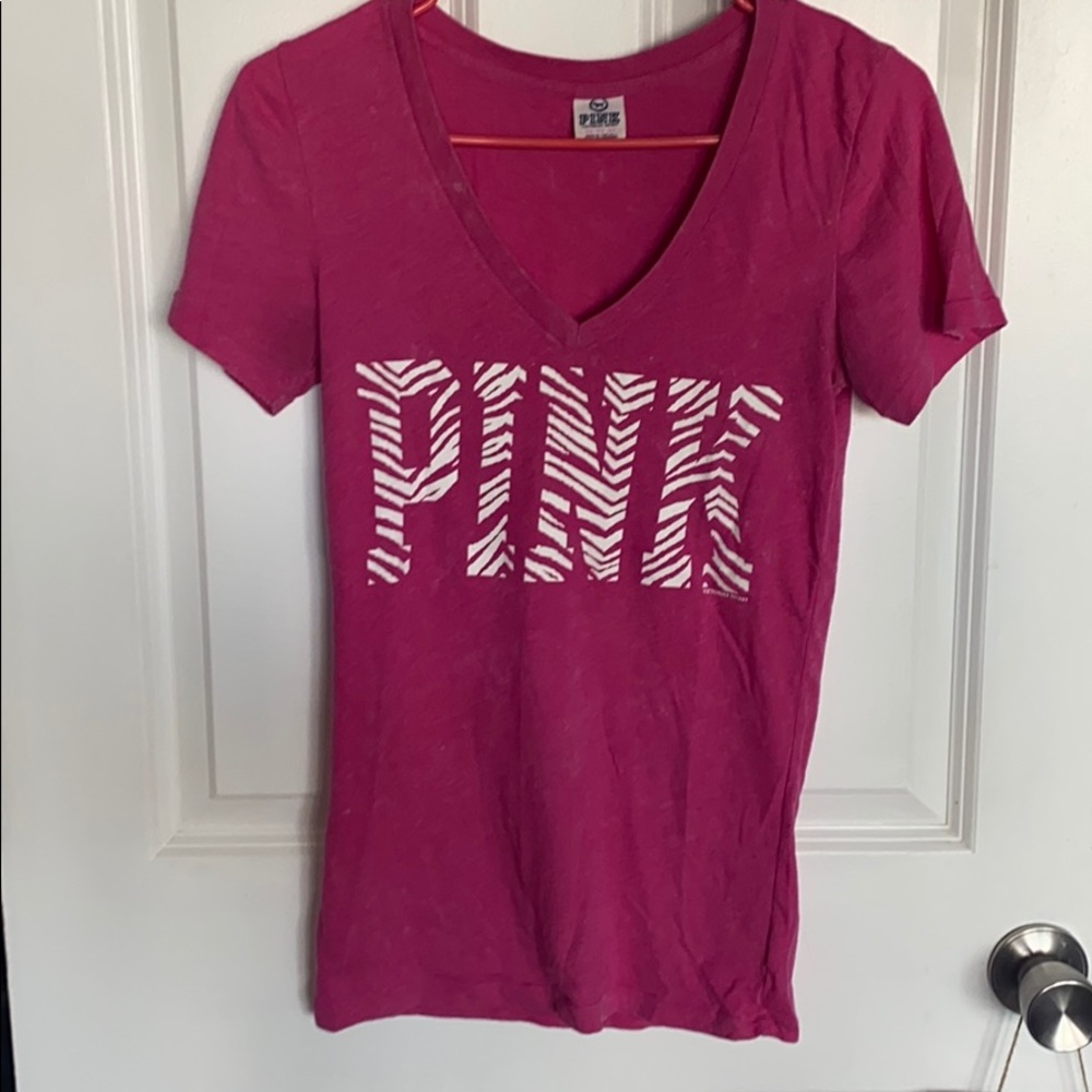 Pink V-neck w/ zebra letters